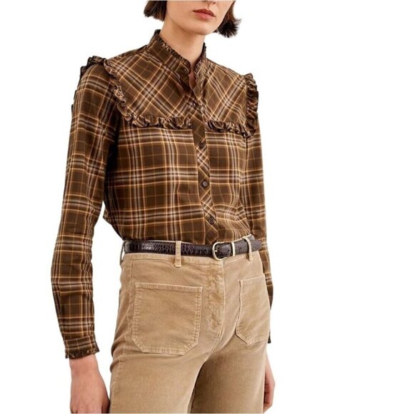 Nili Lotan Brown Plaid Celina Blouse, New With Tag, Size S - Picture 2 of 15
